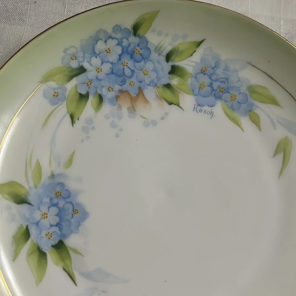 Antique Bavaria (Germany)porcelain plate hand painted & signed blue floral China